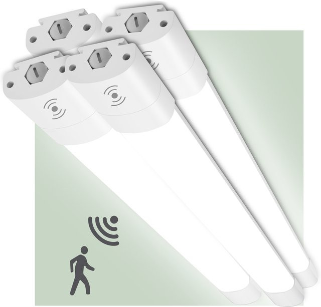 4er-Set Oraymin LED Nassraumleuchten mit Bewegungssensor, 36W, 4000K, IP66, Verbindbare Deckenleuchten in Weiß, Länge: 120 cm - Bild 1