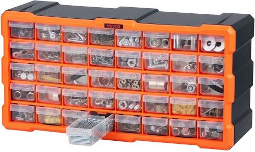 VEVOR Kleinteilemagazin mit 40 Schubladen aus Kunststoff, Wandmontage, Schwarz-Orange, Sortimentskasten für Schrauben und Eisenwaren, Belastbarkeit 8 kg - Bild 1