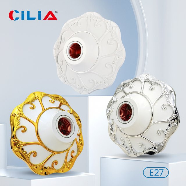 Cilia Lampenfassung E27 für Pendelleuchten aus Keramik in Gold/Messing mit rundem Sockel - Bild 1