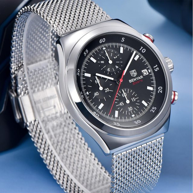 BENYAR Armbanduhr, Quarz, Edelstahl, Blau, Herren - Bild 1