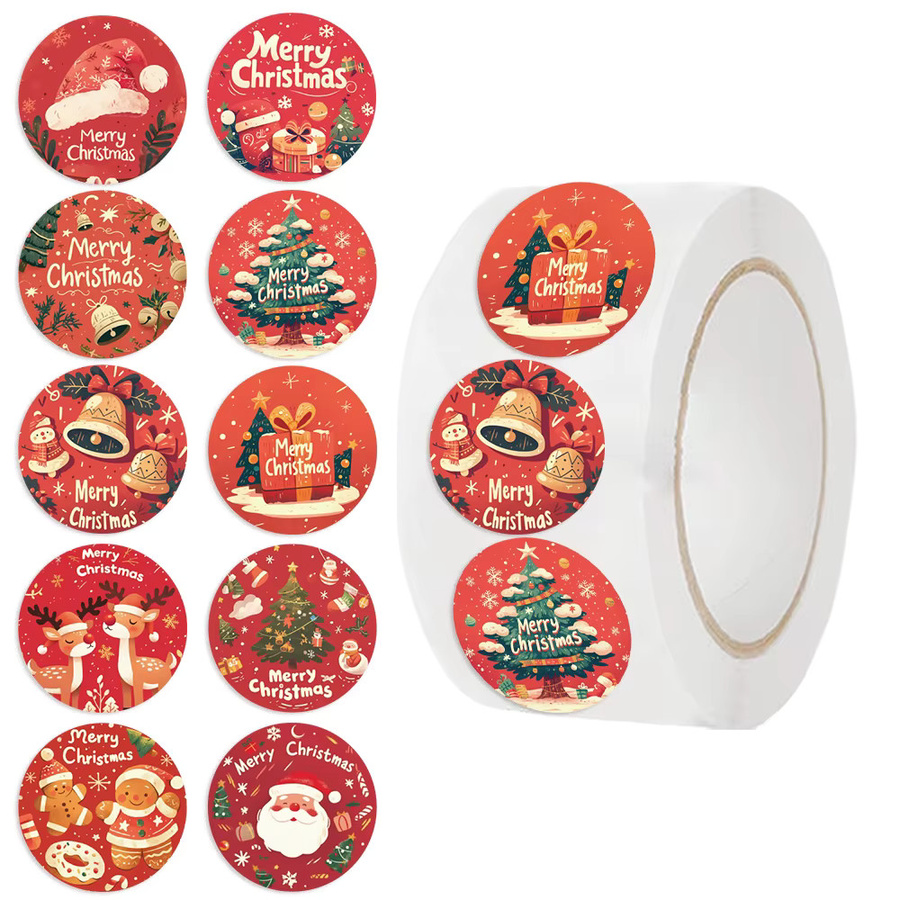 500 Stück weihnachtliche rote Cartoon-Aufkleber als Rollenaufkleber für Umschläge, Belohnungen und Schule - Bild 2