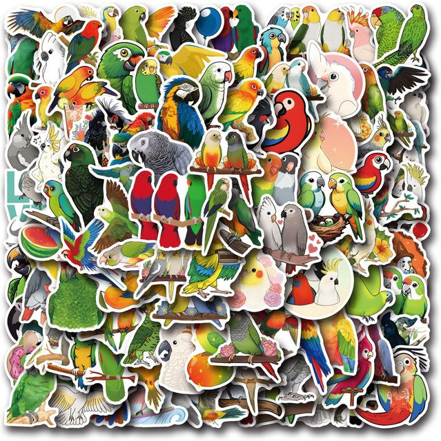 110 Stück Papageien-Cartoon-Aufkleber in Multicolour für DIY Scrapbook, Laptop, Handy und Dekorationen - Bild 1