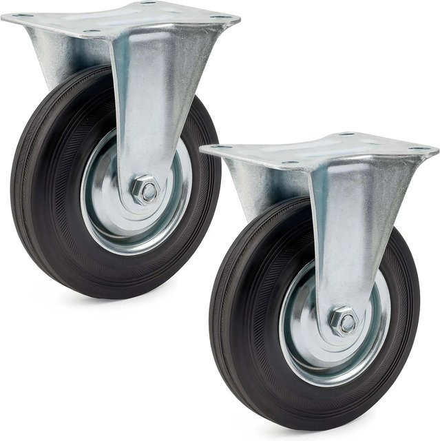 Wiltec Bockrollen Set mit 2 Transportrollen aus Vollgummi und Metallfelgen in Schwarz, Durchmesser: 100 mm, Tragkraft: 70 kg pro Rolle - Bild 1