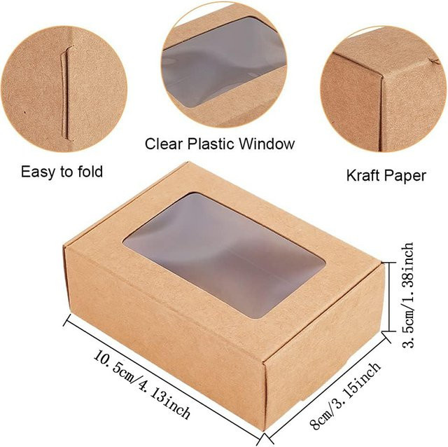 Kraftpapier-Geschenkboxen mit transparentem PVC-Fenster für Schokolade und Seife in Braun und Weiß - Bild 1