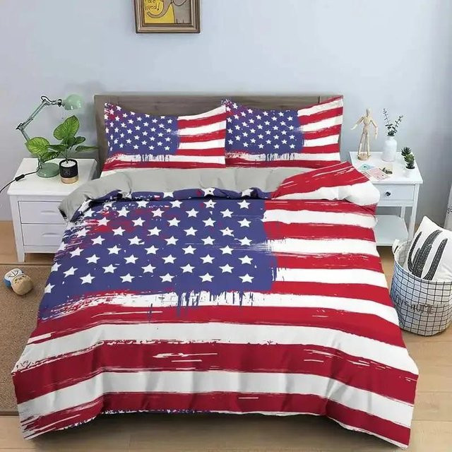 Bettwäsche-Set mit US-Flagge im 3D-Druck Design, bestehend aus Bettbezug und Kissenbezug, Farbe Rot, Material Mikrofaser Polyester, Größe B: 200 cm, H: 230 cm - Bild 1