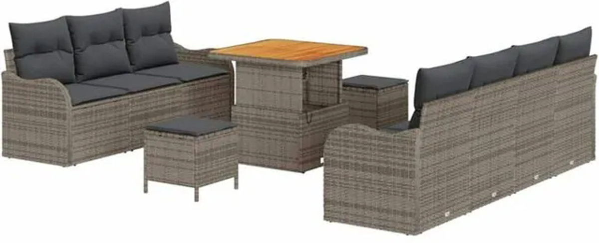 vidaXL Garten-Sofa-Set mit 10 Teilen und Kissen, modern und modular, Grau, B/T/H: 80 x 80 x 71 cm - Bild 1