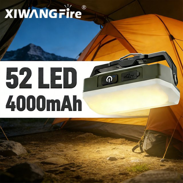 XIWANGFIRE LED Camping-Zeltlampe mit 4000mAh Akku, wiederaufladbare Outdoor-Notbeleuchtung, wasserdichte tragbare Nachtlampe in Schwarz und Weiß - Bild 1