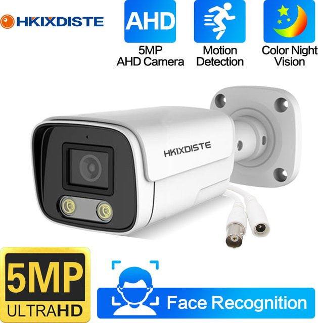 HKIXDISTE BNC 5MP Outdoor CCTV AHD Bullet Kamera mit Gesichtserfassung und Vollfarbe Nachtsicht in Weiß - Bild 1