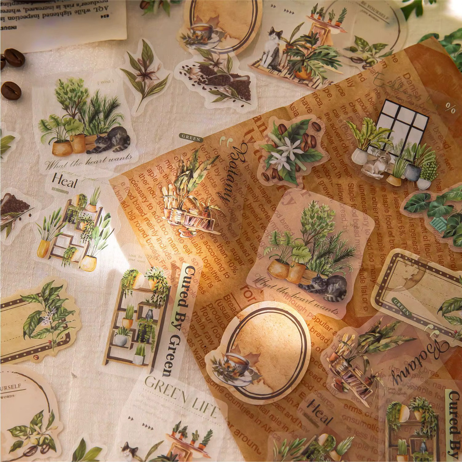 30 Stück Vintage Kaffee PET Aufkleber Set in Multicolour für DIY Scrapbooking und Journaling - Bild 2