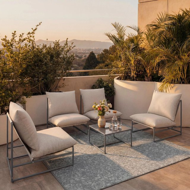 Bessagi Garden Loungegarnitur Lino in Creme mit Outdoorstoff, Metallgestell und Abdeckung - Bild 1