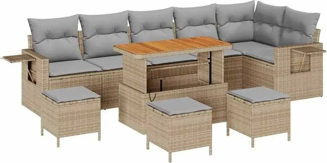 vidaXL Garten-Sofa-Set aus Poly Rattan in Beige mit 10-teiligem Set inklusive Stauraum und wetterfesten Polstern - Bild 1
