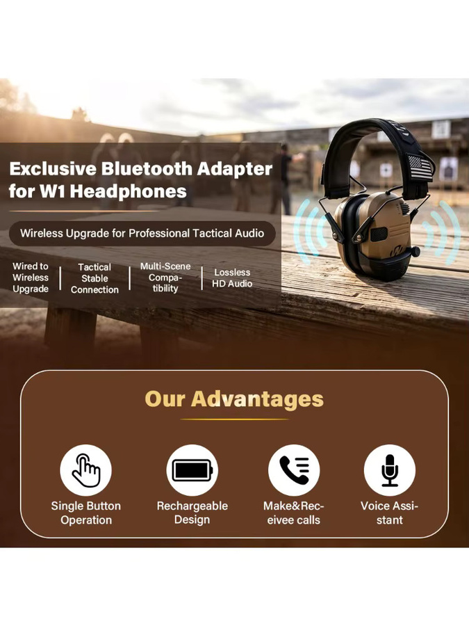 Aktiver taktischer Jagd-Ohrenschützer mit Bluetooth-Adapter und Geräuschunterdrückung, elektronischer Over-Ear-Gehörschutz in Braun - Bild 6