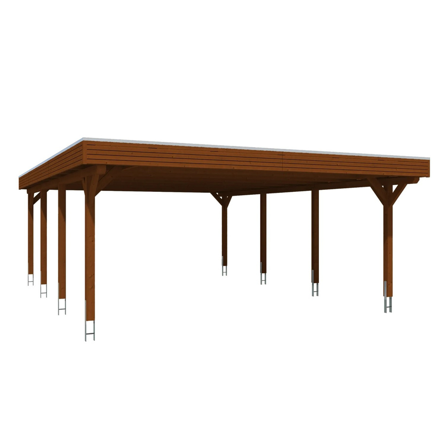 Skan Holz Carport Spessart aus Leimholz mit Aluminium-Dachplatten in Nussbraun, B: 611 cm, T: 846 cm, H: 258 cm - Bild 2