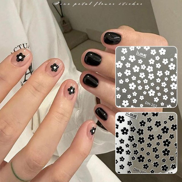 HotPress Nagelaufkleber, 3D Blumen, Schwarz Weiß, Glänzend - Bild 1