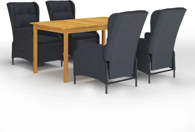 vidaXL 5-tlg Garten-Essgruppe aus Akazien-Massivholz und PE-Rattan in Anthrazit, B/T/H: 90 x 74 x 90 cm - Bild 1