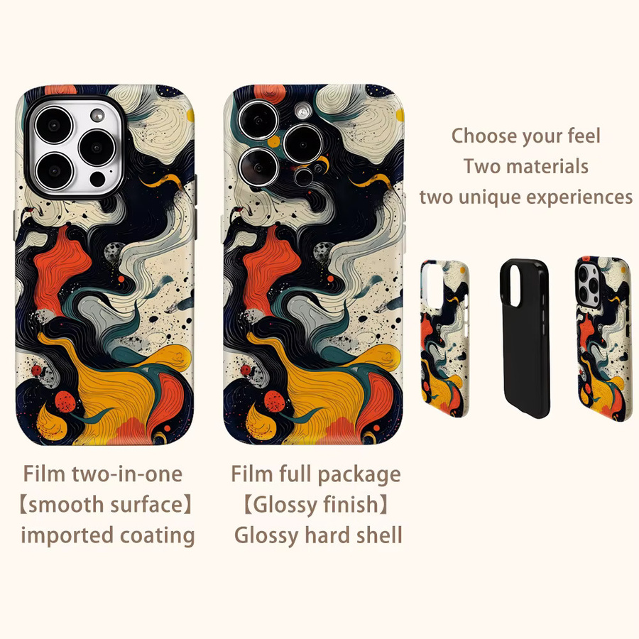 Bunte Wellenkunst Handyhülle mit doppelschichtiger Rückseite für Apple iPhone 17 Pro Max, 16, 15, 14, 13, 12, 11 und weitere Modelle, Mehrfarbig - Bild 3