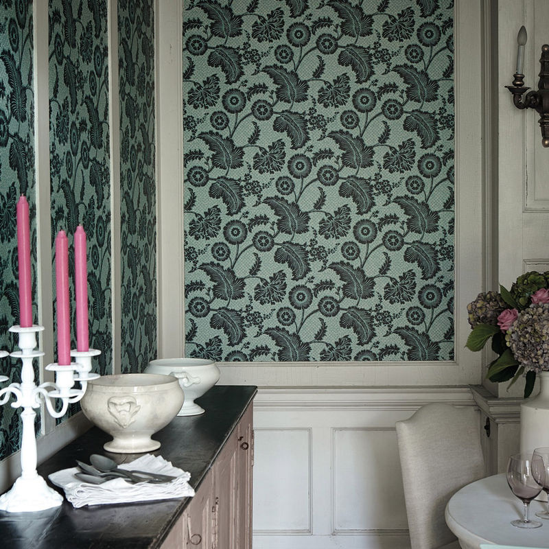 Little Greene Tapete Piccadilly Mock Green mit floralem Botanik-Design in Grün und Türkis - Bild 2