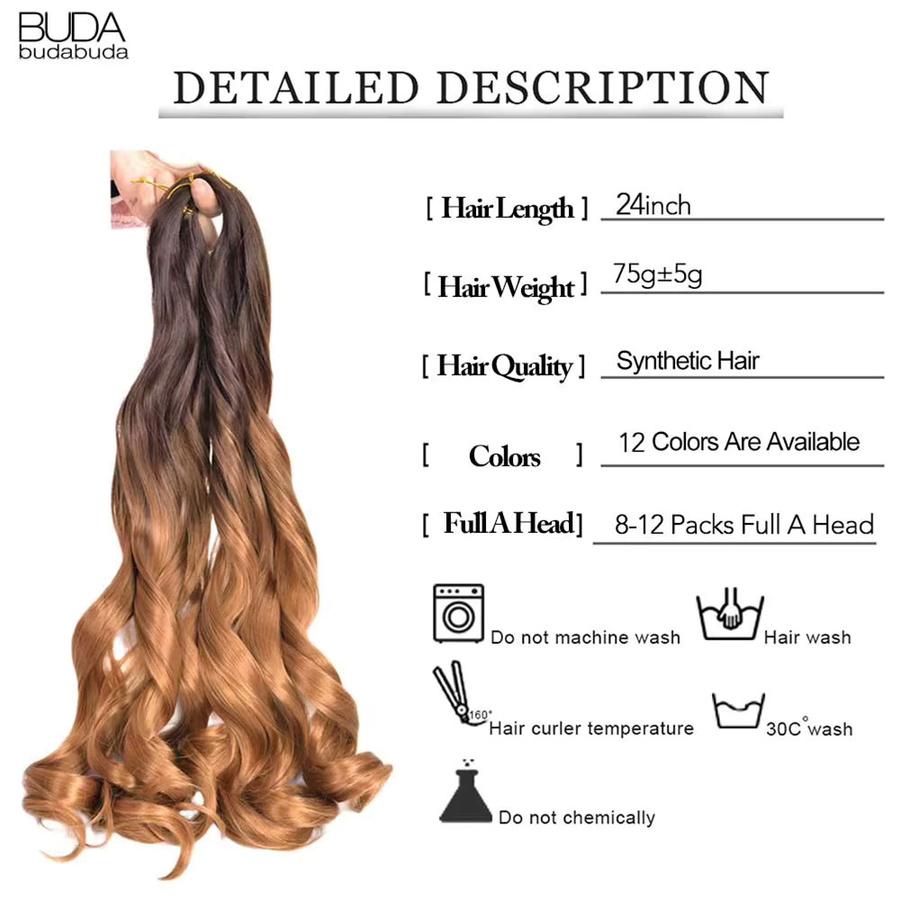 BUDABUDABUDA Haarspray, Französische Locken, 24 Zoll, Damen, Synthetisch - Bild 2
