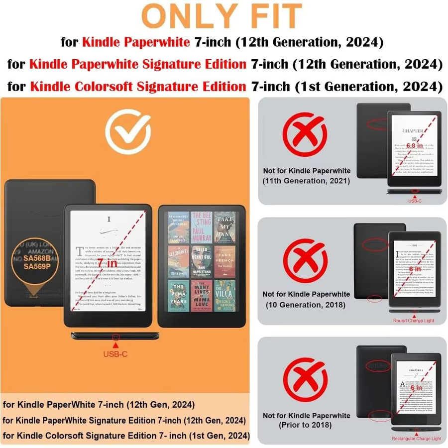 Auto Wake/Sleep E-Reader-Hülle für Kindle Paperwhite 12. Generation 2024, 7 Zoll, Colorsoft, magnetisch, abnehmbar und verstellbar, Schwarz - Bild 5