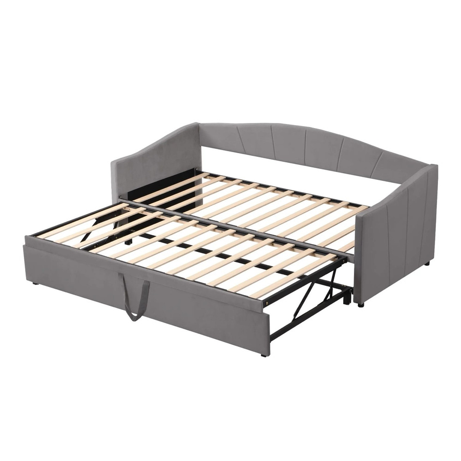 Merax Schlafsofa mit Lattenrost in Grau, Samt, B/T/H: 180 x 200 x 90 cm - Bild 2