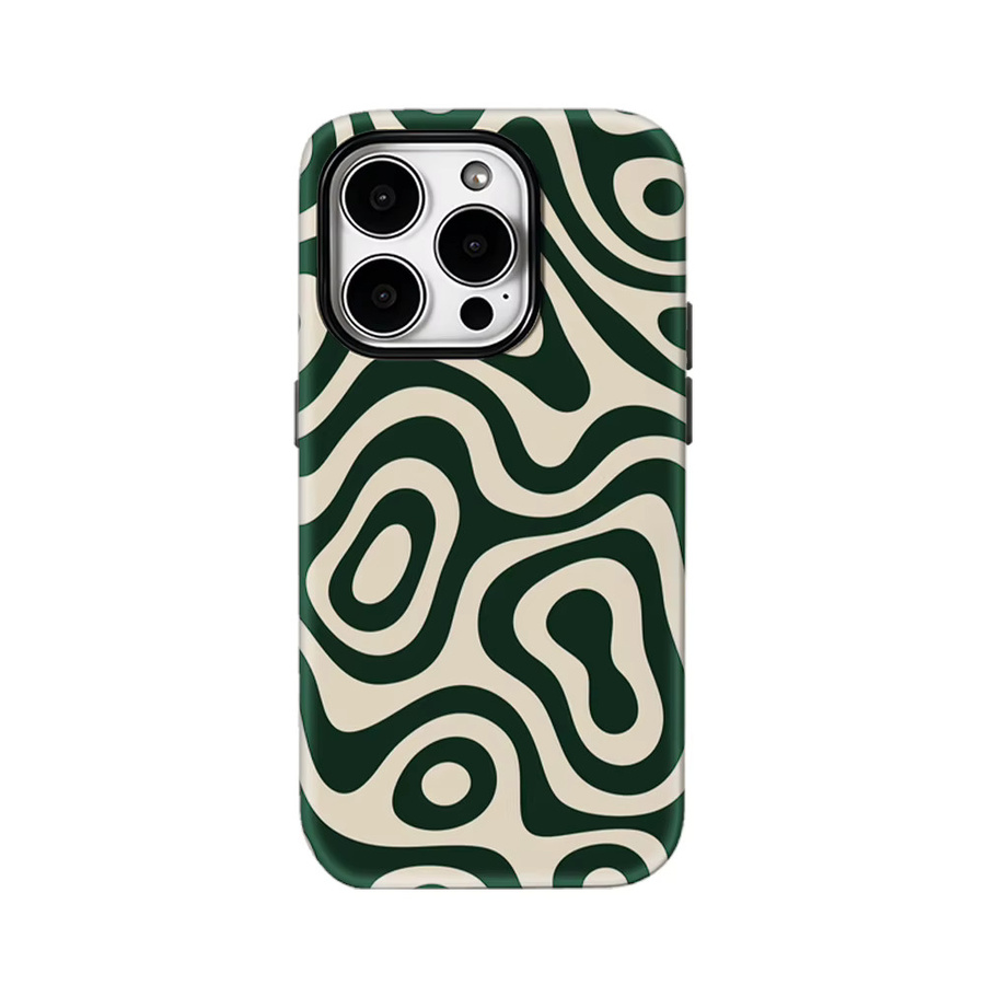 Potdemiel Handyhülle mit Wirbel-Design für iPhone 17 16 15 14 13 12 Pro Max Plus, Dunkelgrün und Beige, doppellagige Rückseite - Bild 7