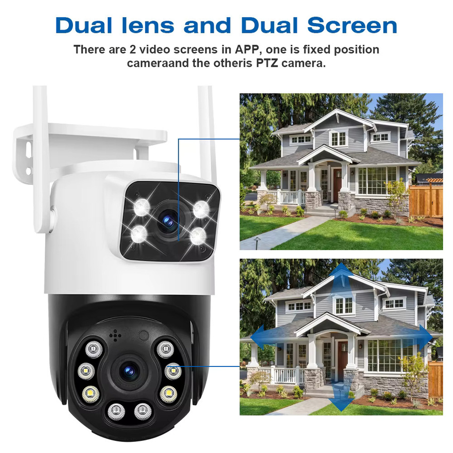 DDBROUGEN Dual Lens Wifi Outdoor Überwachungskamera 4K 8MP PTZ mit Nachtsicht, Dual Screen und menschlicher Erkennung, IP Sicherheit Kamera in Weiß - Bild 2