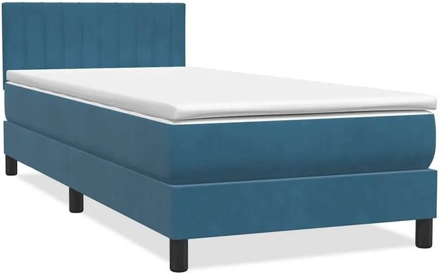 vidaXL Boxspringbett mit Matratze in Dunkelblau, Hybridbett aus Samt mit LED-Unterbettbeleuchtung und USB-Anschluss, B/T/H: 80 x 220 x 78 cm - Bild 1