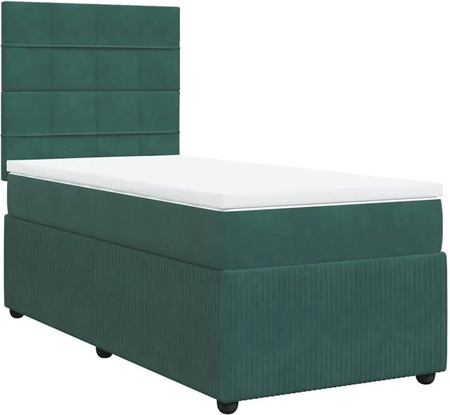 vidaXL Boxspringbett mit Matratze in Dunkelgrün und Weiß, Hybrid-Design aus Samt, B/T/H: 90 x 200 x 150,5 cm - Bild 1