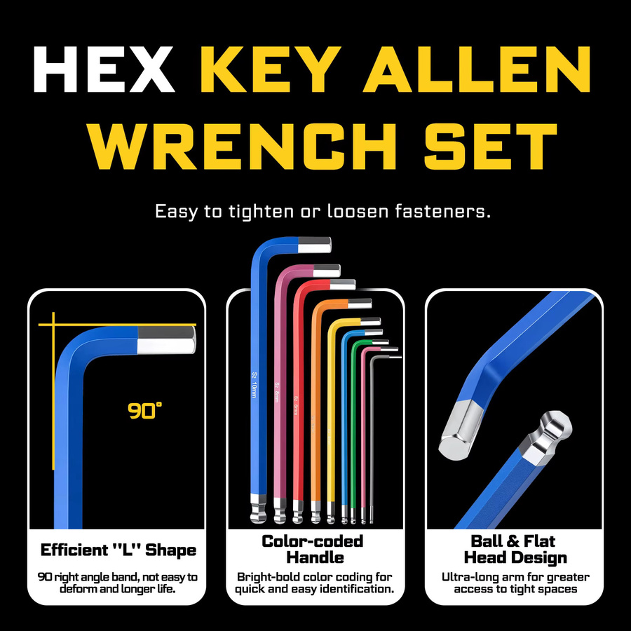 Geinxurn Inbusschlüsselsatz in Multicolor mit Torx und Hex Kurzschaft mit Loch T10-T50 und H1.5-H10 für Präzisionsreparaturen und DIY-Arbeiten - Bild 2