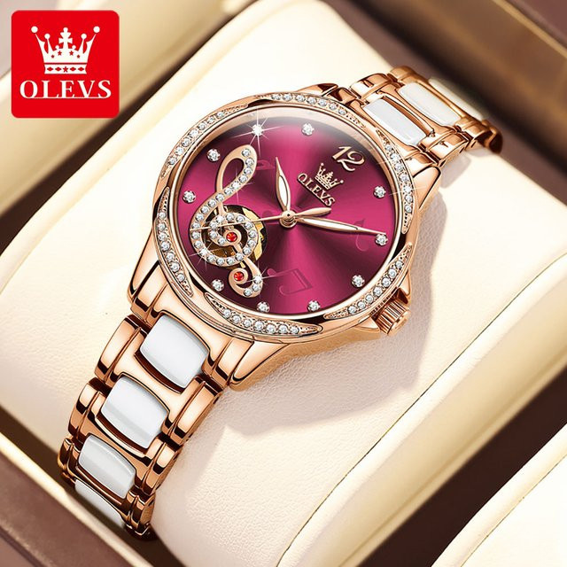 OLEVS Armbanduhr, Automatik, Edelstahl, Roségold, Diamantbesetzt, Damen - Bild 1