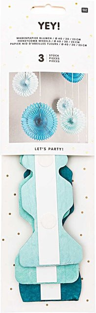 Rico Design Wabenpapier Blumen in Aqua Blau, 3 Stück für Party und Dekoration - Bild 1