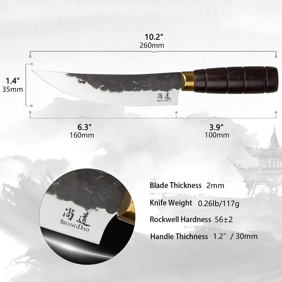 SHANGDAO Handgeschmiedetes Chefmesser aus Edelstahl mit ergonomischem Holzgriff, Silber, Klingenlänge: 15,24 cm - Bild 6