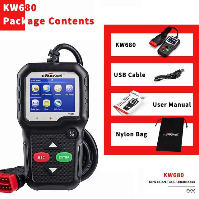 KONNWEI KW680 OBDII CAN-Diagnosegerät Auto-Codeleser und Motorlicht-Scan-Tool in Schwarz - Bild 1