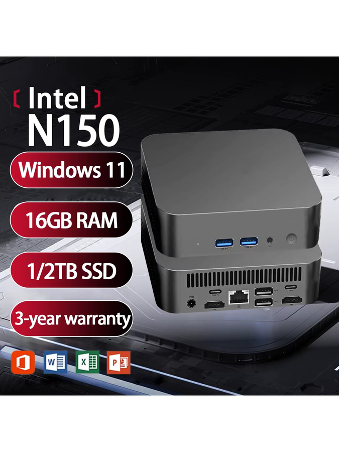 Intel N150 Mini-PC mit Windows 11, 16GB RAM, 32GB RAM und 1TB SSD, WiFi 6 Tragbarer Desktop-Computer für Büro und Gaming - Bild 4