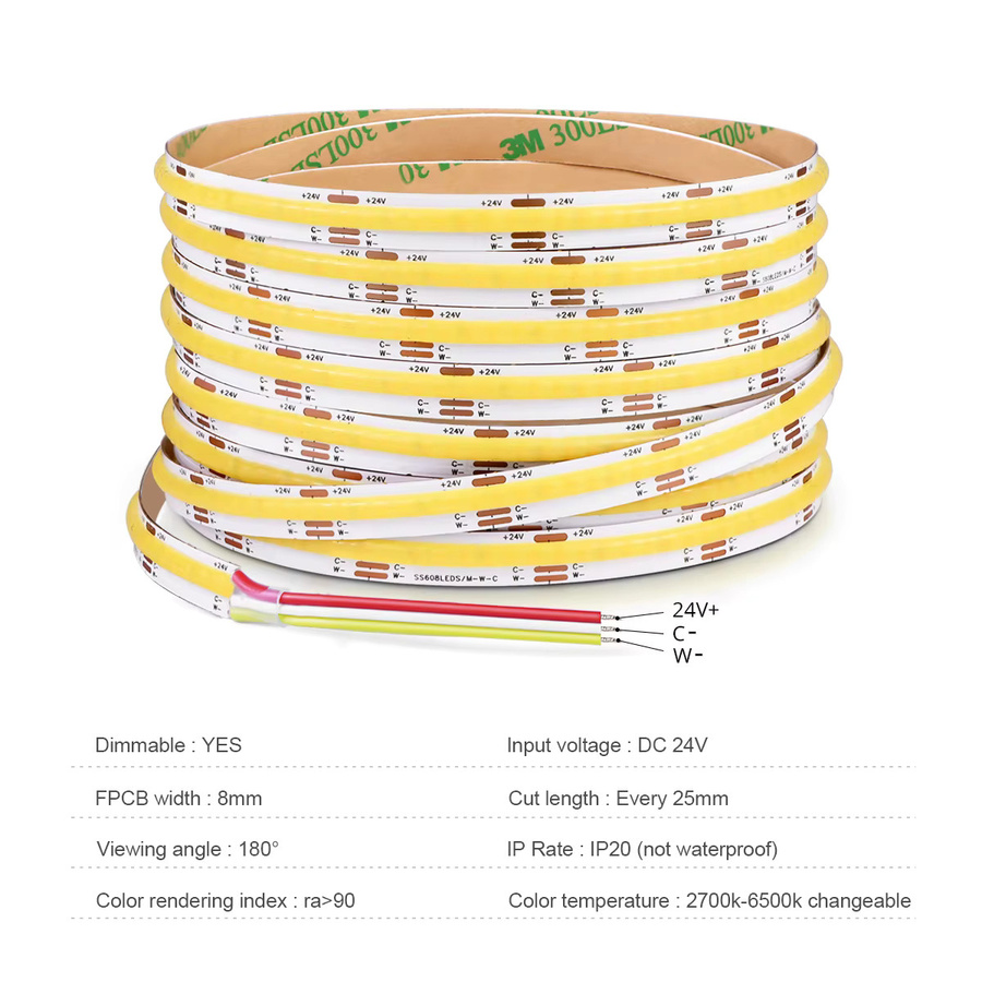 MALITAI FCOB LED Streifen dimmbar CCT 2700K - 6500K mit 608 LEDs/m für DC12V 24V - Bild 2