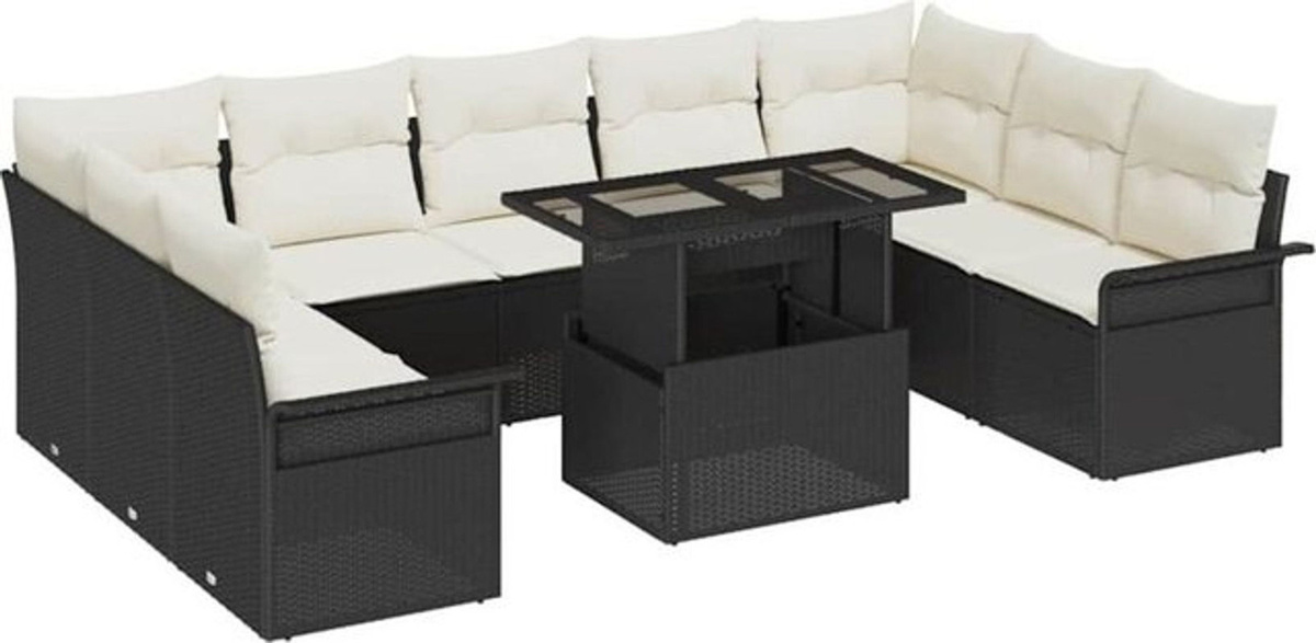 Vidaxl Loungemöbel Garten-Sofa-Set aus Polyrattan in Schwarz, 10-teilig, B/T/H: 100 x 55 x 73 cm - Bild 1