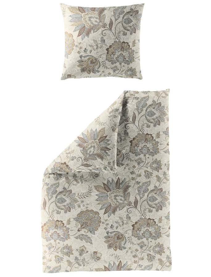 Bierbaum Biber Bettwäsche mit Paisley-Blütenmuster in Sand, Grau und Braun, B/H: 155 x 220 cm mit Kissenbezug 80 x 80 cm - Bild 1