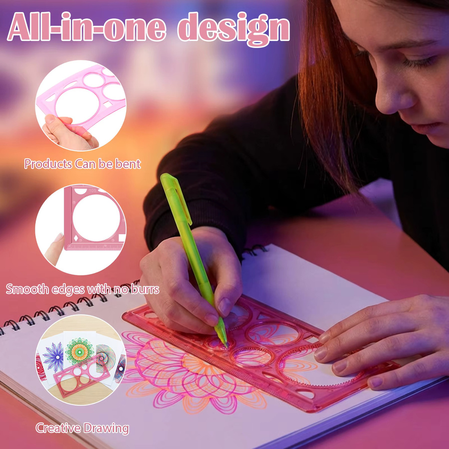Spirograph Geometrisches Zeichenlineal aus Kunststoff in Blau und Rosa/Pink - Bild 3