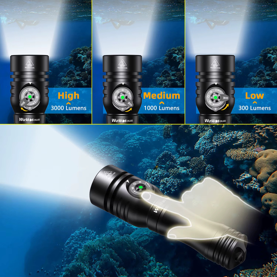 Wurkkos DL02 Professionelle Tauchlampe mit SFT70 LED, 3000 Lumen, 21700 Akku, Schwarz, Unterwasser-Arbeitsleuchte mit Drehmagnet - Bild 4