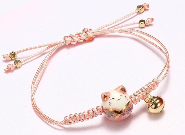 Lucky Star Jewelry Armband, rotes geflochtenes Seil, Keramik-Katzen-Anhänger, Damen - Bild 1