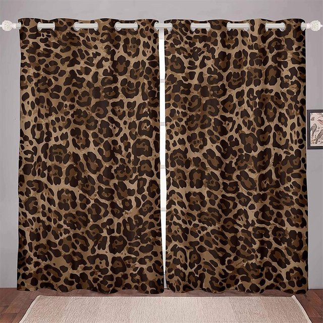 Household supplies MH Vorhänge mit Leopardenmuster in Braun, 2er-Set, semi-transparent, B: 50 cm, H: 60 cm - Bild 1