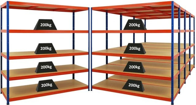 PROREGAL Schwerlastregal Giant Elephant Set aus 5 Regalen, Farbe Blau-Orange, H x B x T: 180 x 180 x 60 cm, mit verstellbaren MDF-Holzfachböden - Bild 1