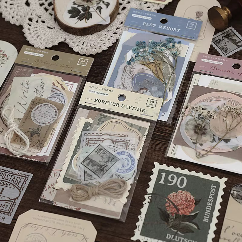 30er Set Vintage Washi Aufkleber mit Blumenmotiven in Multicolour für Scrapbooking und Tagebuch - Bild 5