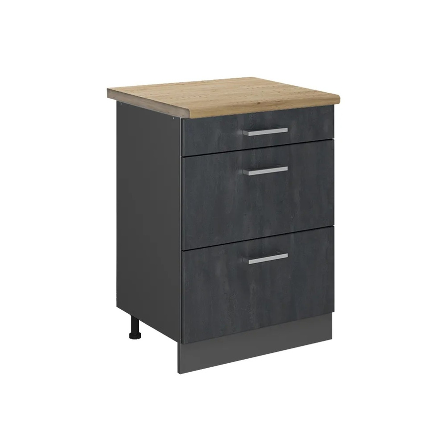 Vicco Küchenunterschrank R-Line Schubladenschrank in Schwarz Beton und Anthrazit mit Eiche Arbeitsplatte Breite: 60 cm - Bild 2