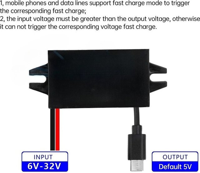 Kangwobei USB Step Down Spannung Adapter mit USB-A und Typ C Buchse, Wasserdicht, Schwarz, 24W, DC 6-30V auf 5V 9V 12V Auto Power Converter - Bild 1