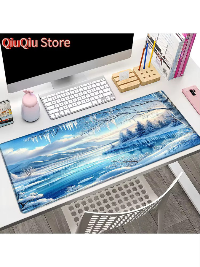 Potdemiel Mauspad XXL Schneeszene Blau – Große Gaming-Schreibtischunterlage aus Gummi für PC und Büro - Bild 5