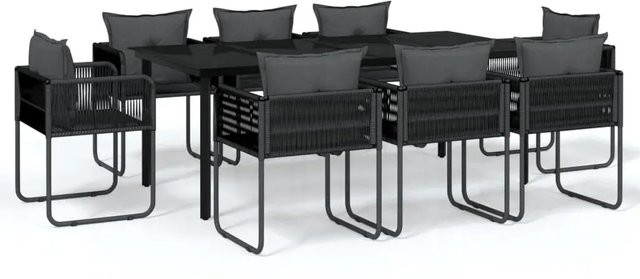 vidaXL 9-teilige Garten-Essgruppe in Schwarz aus pulverbeschichtetem Stahl mit gehärtetem Glas und PE-Rattan - Bild 1