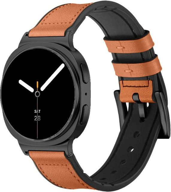 Samsung Uhrenarmband Galaxy Watch8, Silikon, Leder, Schwarz, Braun, Unisex - Bild 1