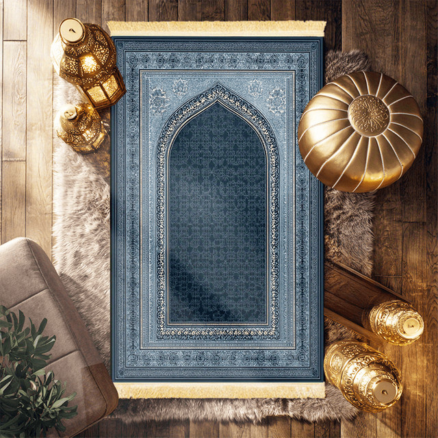 VIKAMA Islamische Gebetsmatte orientalisch in Blau, faltbar für Heimgebrauch und Reisen - Bild 1