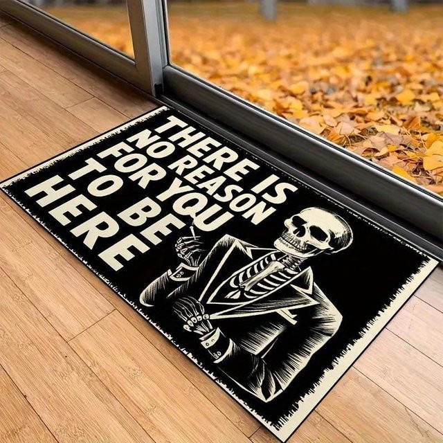 Schwarze Halloween Fußmatte mit Skelett im Anzug und Schriftzug, B/B: 50 x 30 cm - Bild 1